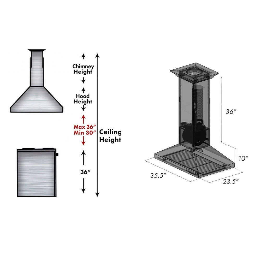 ZLINE 36 Inch Designer Series Copper Island Mount Range Hood (8KL3iC 36) - Premium Kitchen Ventilation for Modern Homes, Perfect for Open Concept Kitchens and Cooking Areas