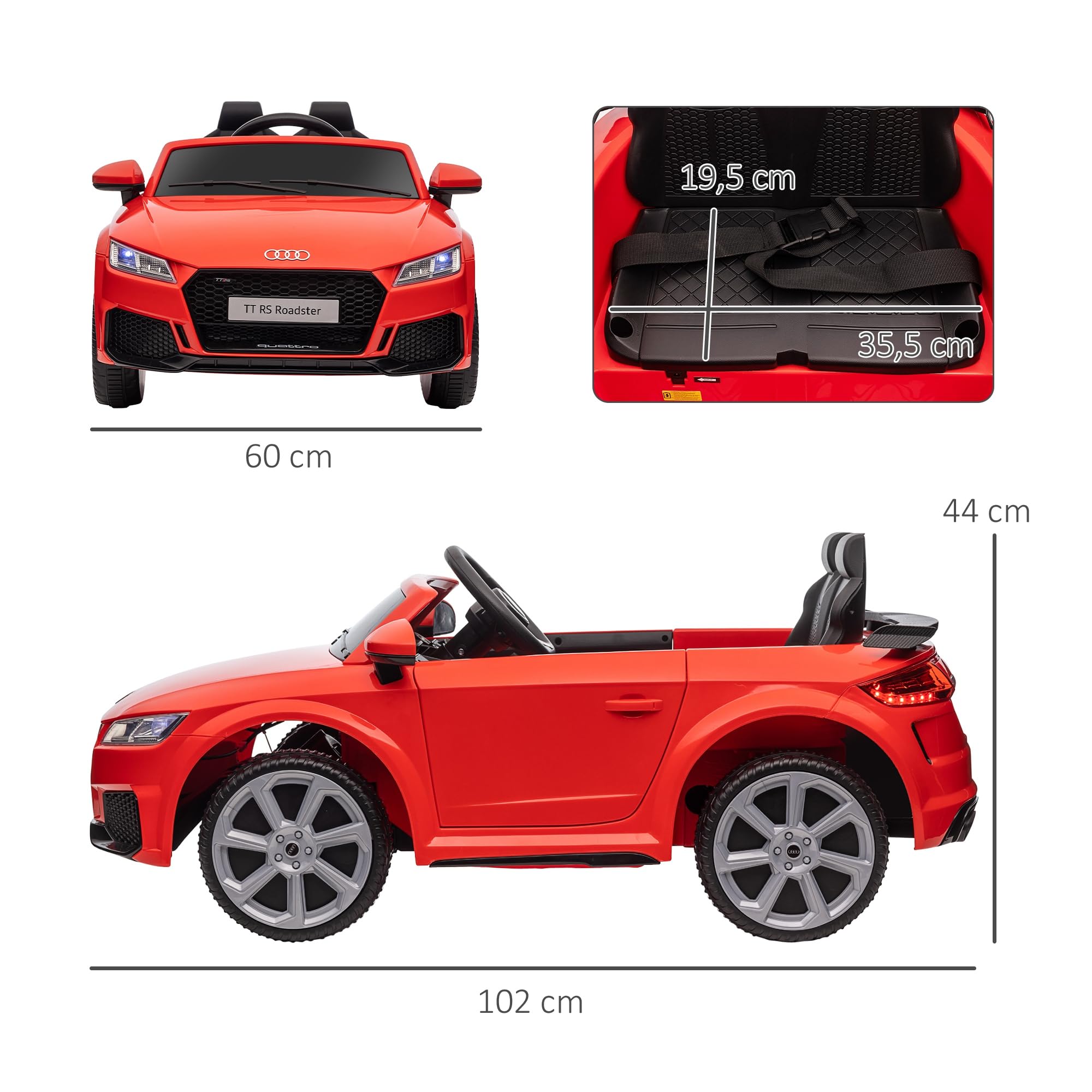 HOMCOM Kids Electric Ride-On Car for 3+ Years Old - 12V Audi TT Style with Remote Control, 3 km/h Speed, Music, Lights & Dual Opening Doors (102x60x44cm, Red) - Perfect for Indoor & Outdoor Play, Birthday Gifts, and Toddler Pretend Driving Fun
