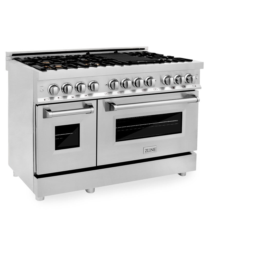 ZLINE 48-inch 6.0 cu. ft. Stainless Steel Dual Fuel Range with Gas Cooktop & 2 Electric Ovens - Brass Burners (RA BR 48) for Professional Home Kitchens & Gourmet Cooking