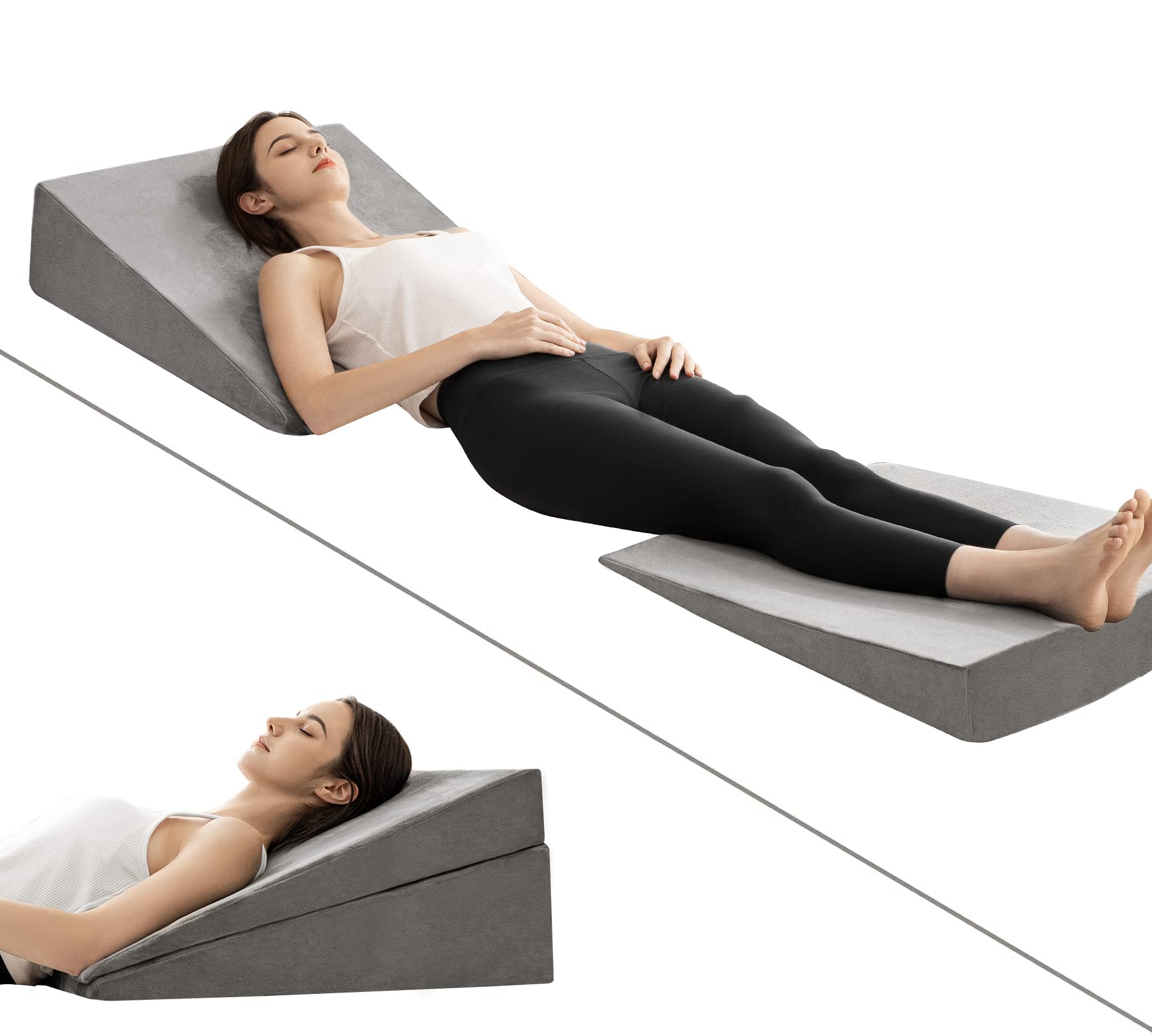 Adjustable 3-in-1 Bed Wedge Pillow (4.5/7.5/12 Inches) - Memory Foam Leg Elevation Pillow for Sleeping, Acid Reflux Relief, Anti-Snore Support & Back/Leg Pain - Grey - Perfect for Reading, Watching TV & Post-Surgery Recovery