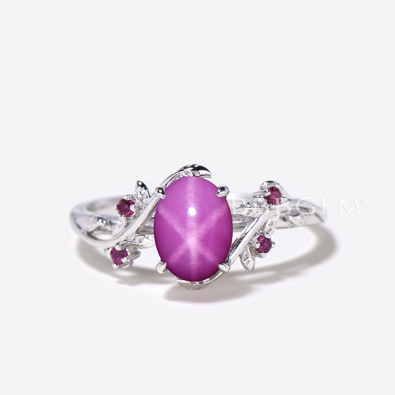 Oval Pink Star Sapphire Engagement Ring - Twig Leaf Design, Lindy Style for Women | Perfect for Weddings, Proposals & Anniversary Gifts