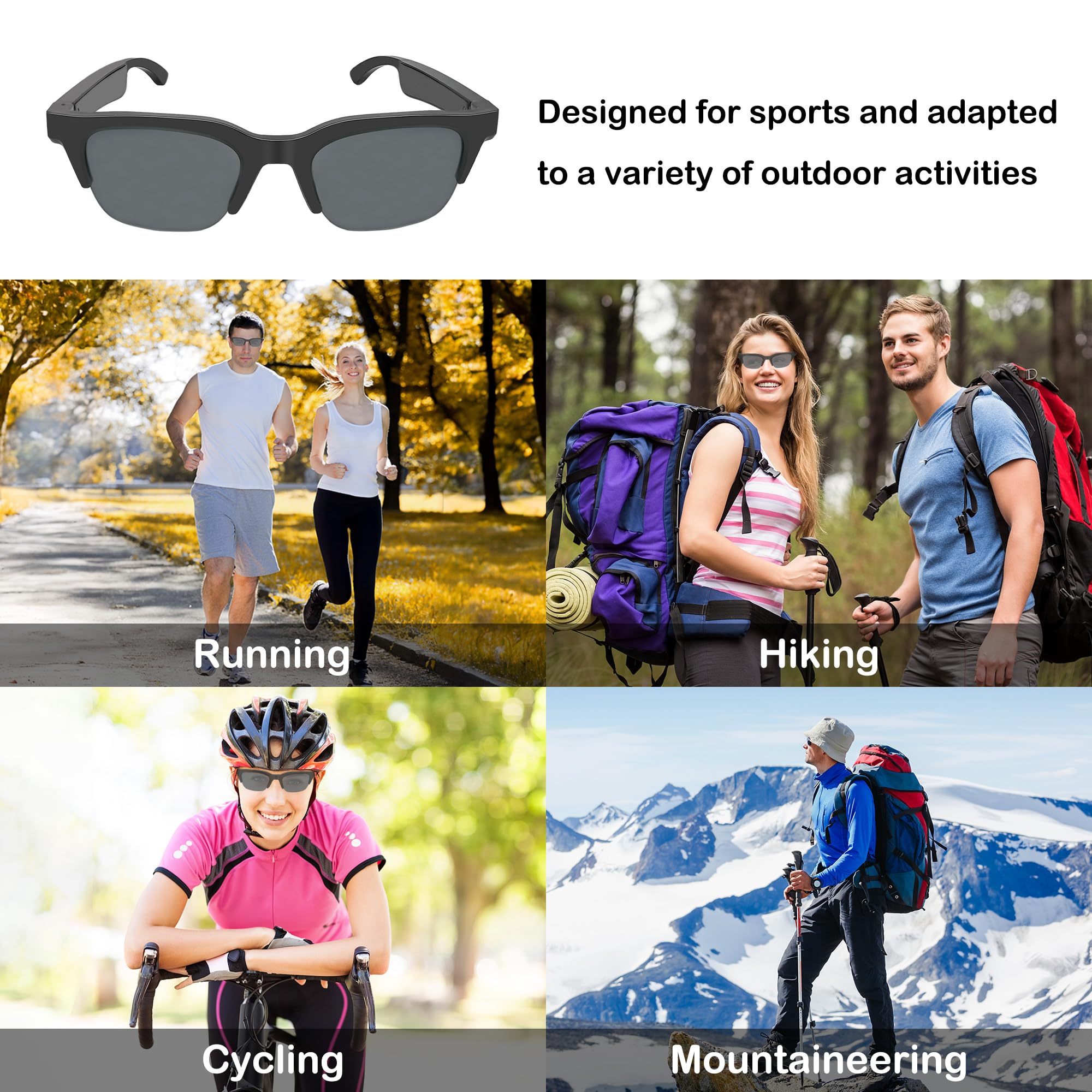 Smart Bluetooth Sunglasses for Men & Women - Polarized Audio Glasses with Open Ear Sound, Built-in Mic & Speakers, Voice Control - Perfect for Running, Cycling & Outdoor Activities