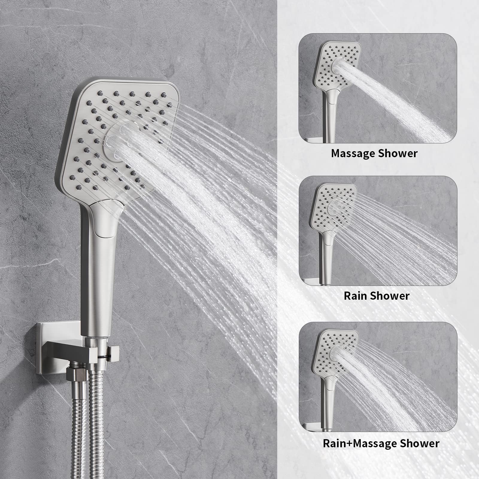 HomGoo 10 Inch Rain Shower System with Tub Spout - Brushed Nickel Wall Mount Shower Faucet Set Including Handheld Shower Head & Rough-in Valve - Perfect for Bathroom Renovation & Spa-Like Shower Experience