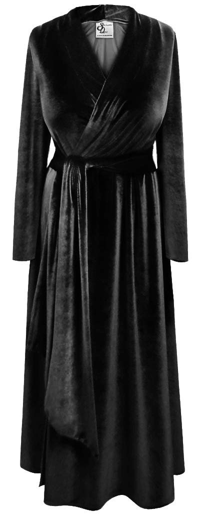 Sanctuarie Designs Plus Size Flattering Retro Velvet Starlet Robe with Attached Belt - Elegant Loungewear for Women, Vintage Inspired House Coat for Relaxing at Home & Special Occasions