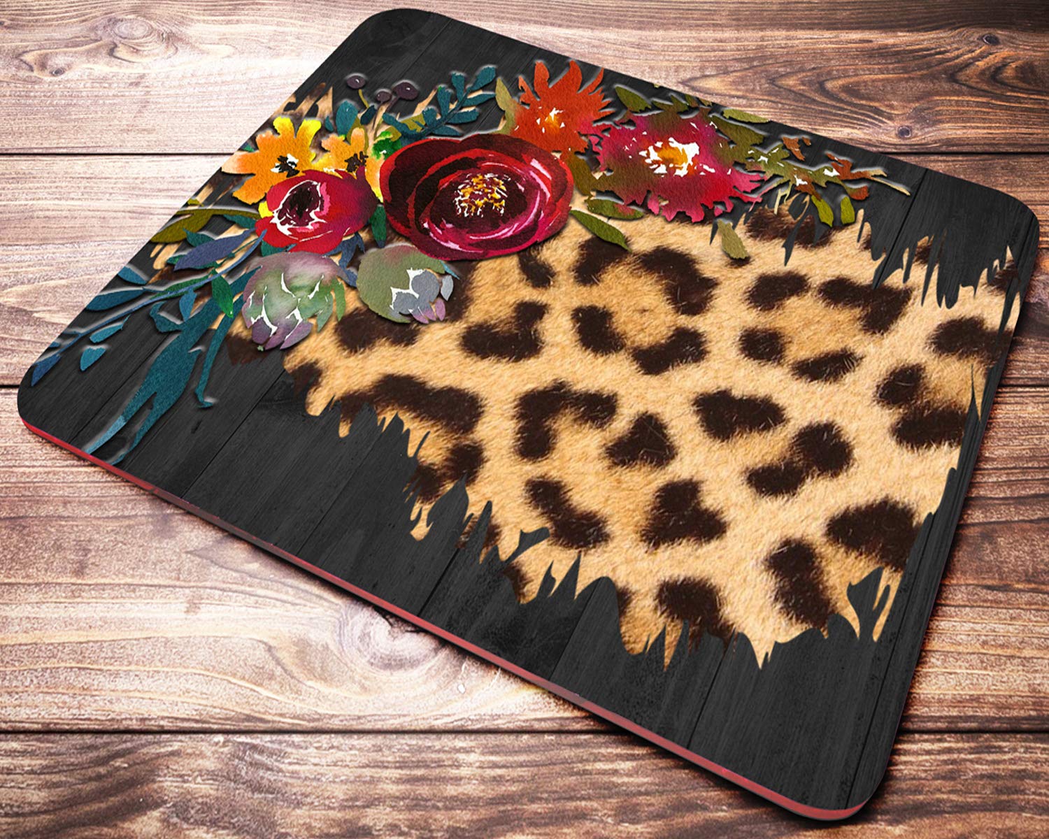 Leopard Print Red Floral Mouse Pad - Non-Slip Office Desk Accessory for Women, Ergonomic Wrist Support - Perfect Gift for Coworkers, Birthday & Christmas (Home & Office Use)