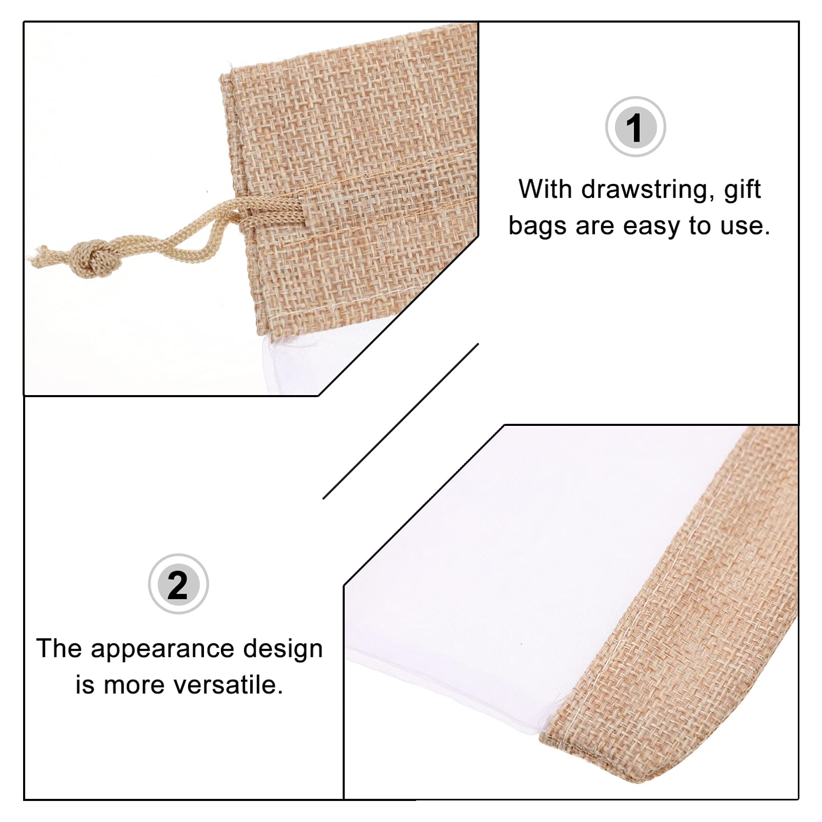 10-Piece Cabilock Linen Drawstring Bags - Window Sachet Bags for Jewelry, Favors, Snacks & Candy - Reusable Mesh Grocery Bags for Home Storage, Wedding Favors & Party Gifts