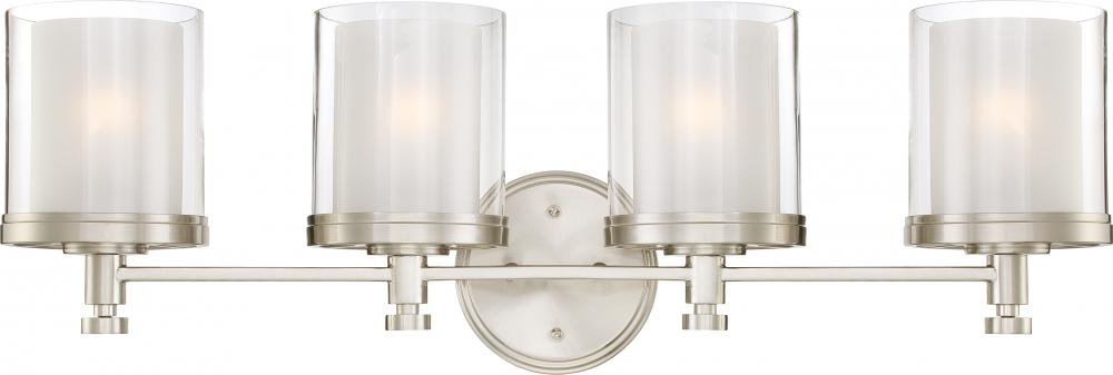 Nuvo 60/4644 Brushed Nickel 4-Light Bathroom Vanity Light Fixture - Perfect for Modern Bathroom, Powder Room, and Dressing Room Lighting