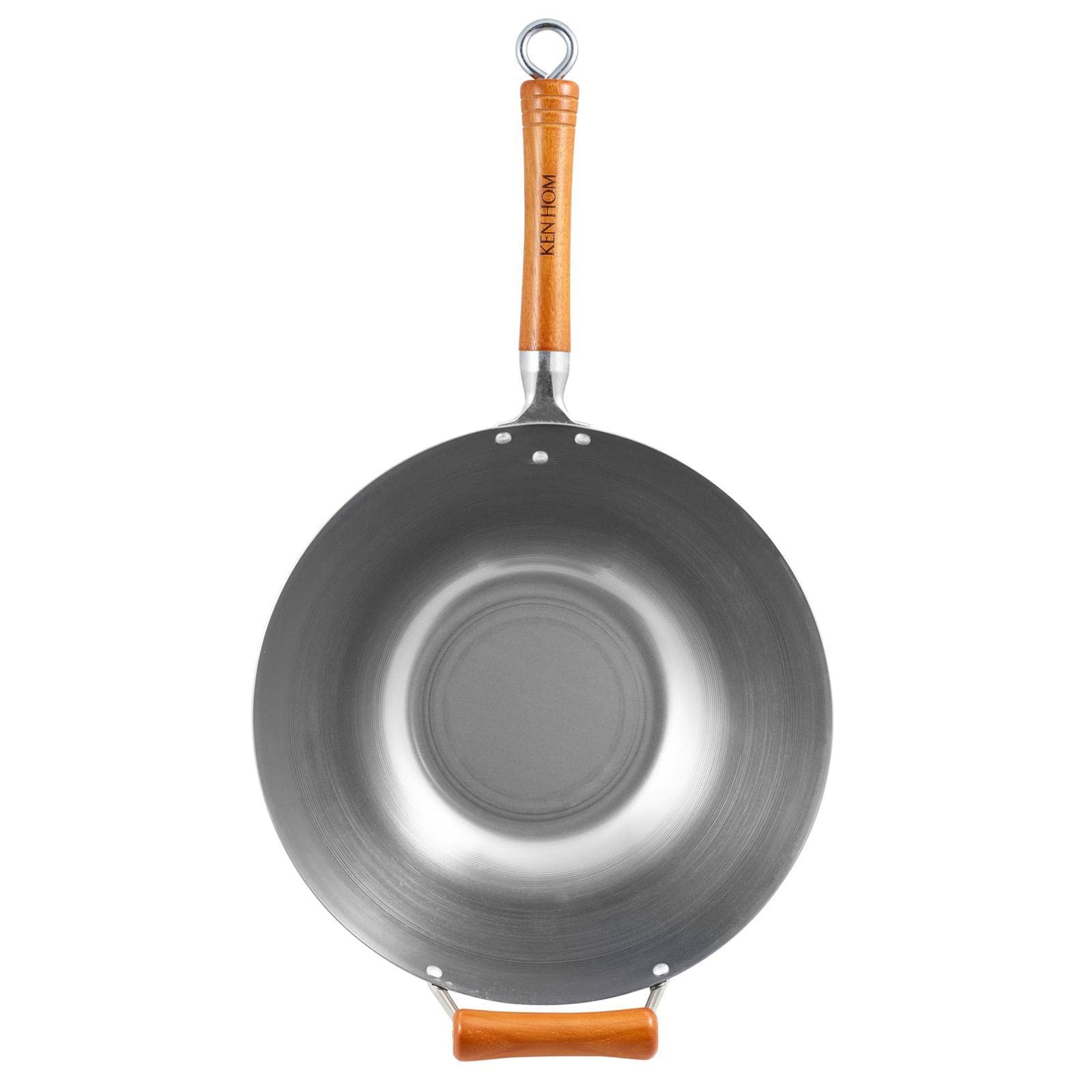 Ken Hom KH432003 Traditional Carbon Steel Wok - 32cm, Induction Compatible, Metal Utensil Safe, Dishwasher Not Recommended - Perfect for Stir-Frying, Sautéing & Asian Cooking