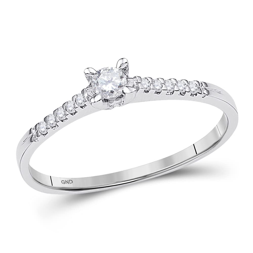 10K White Gold Women's Round Diamond Solitaire Promise Ring - 1/8 CTTW - Perfect for Engagement, Anniversary & Special Occasions