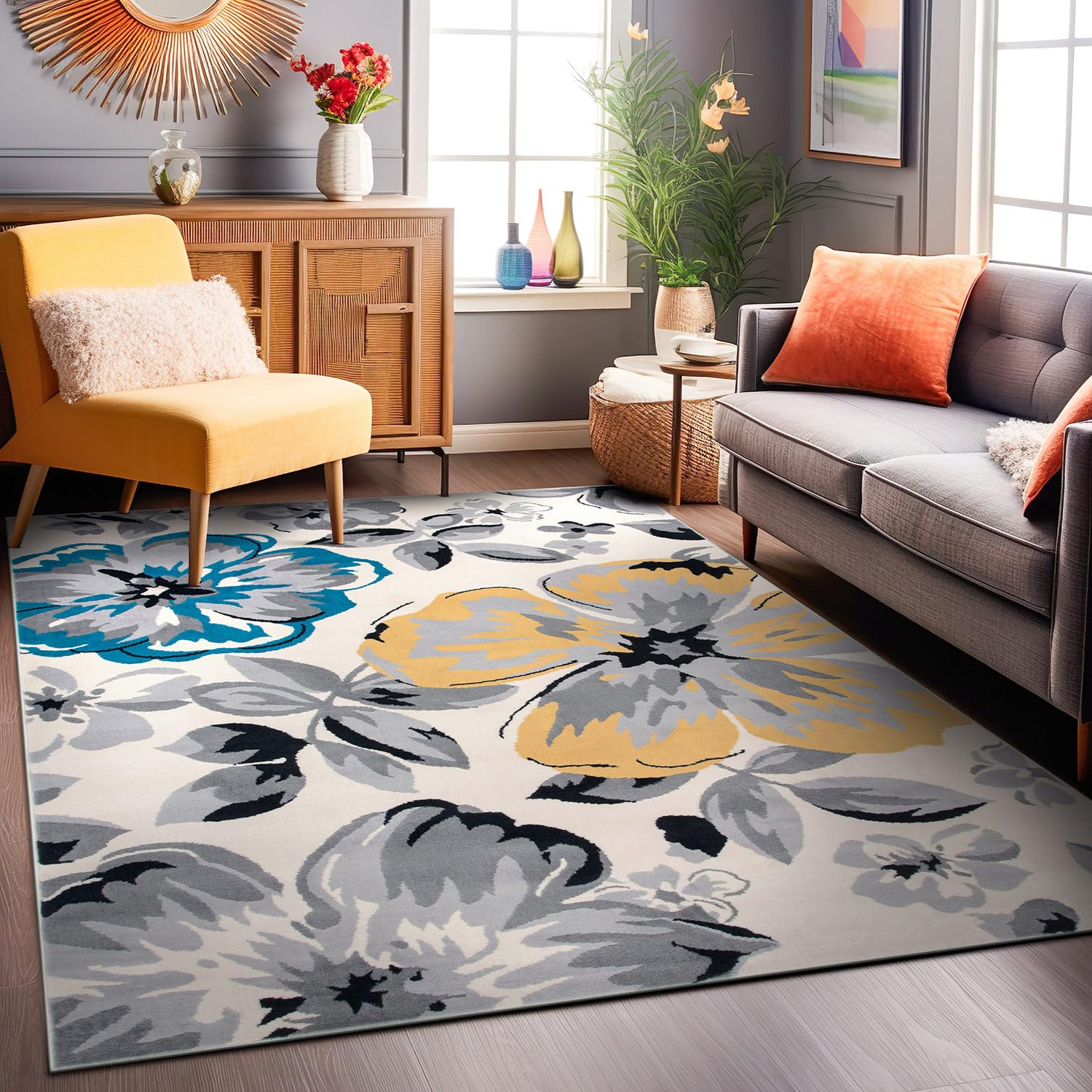 Modern Floral Area Rug 7'6