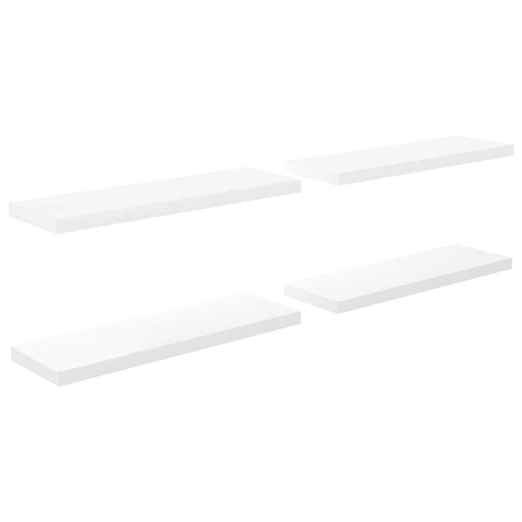 CHARMMA 323753 Floating Wall Shelves Set of 4 - High Gloss White MDF Shelves 31.5x9.25x1.5 Inches - Modern Wall Storage for Living Room, Bedroom, Bathroom & Office Organization