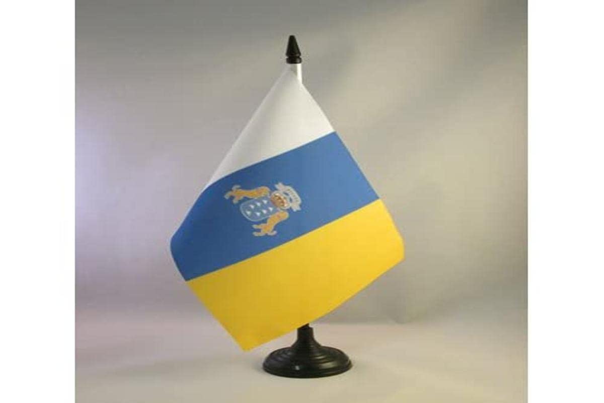 5'' x 8'' Canary Islands Table Flag - Spanish Region of Canarias Mini Desk Flag 21x14 cm with Black Plastic Stick & Base | AZ FLAG | Perfect for Office Decor, Spanish Culture Events & Geography Classroom Displays