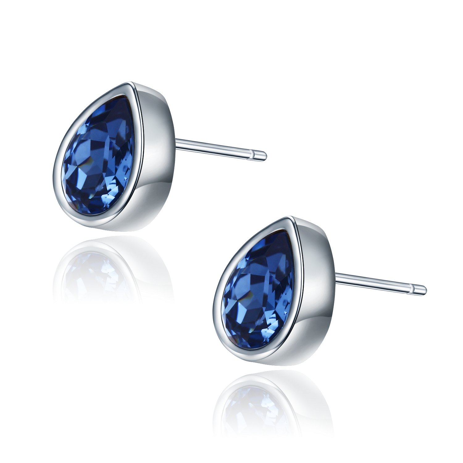 Platinum Teardrop Stud Earrings with Austrian Crystals for Women - Elegant Party Jewelry