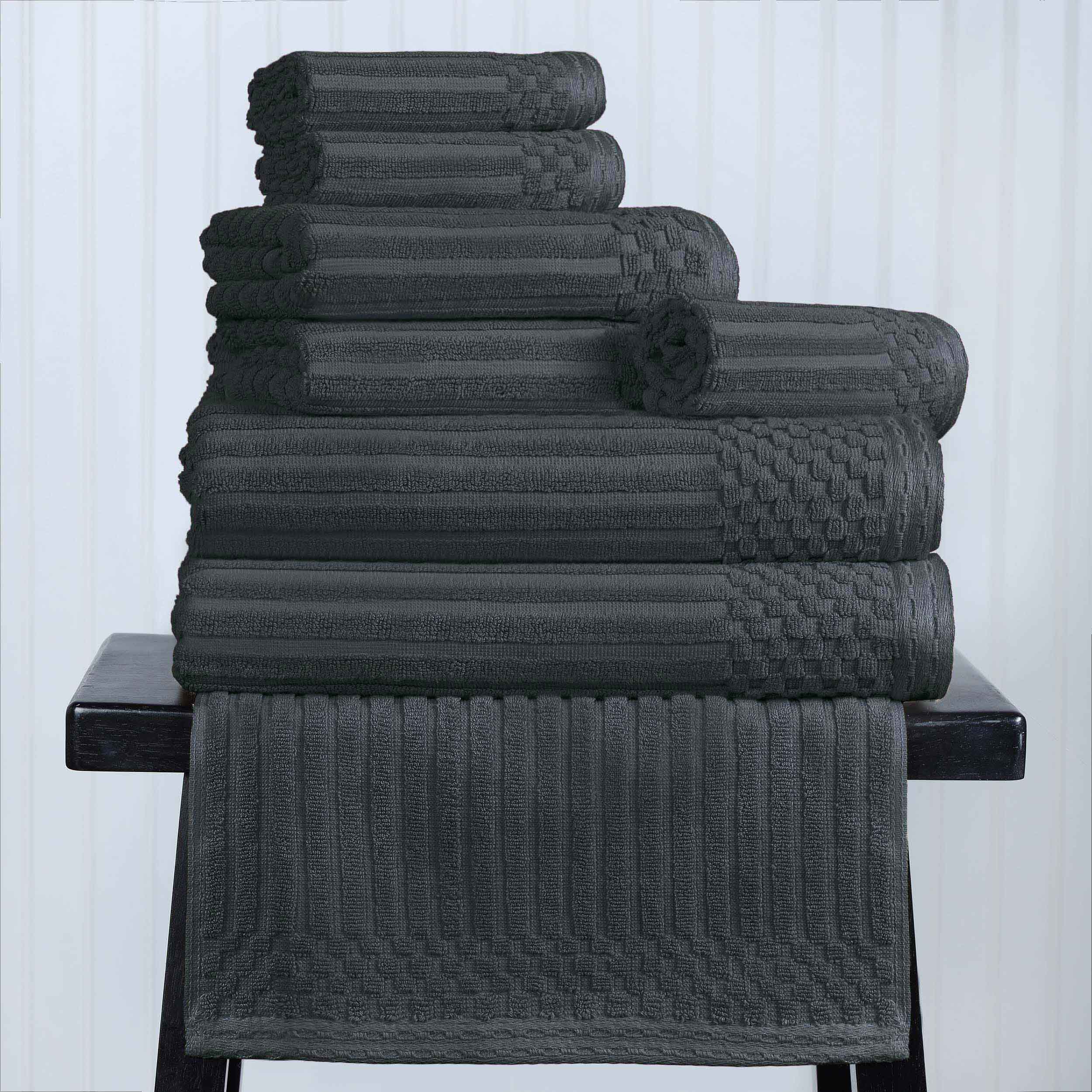 Premium 8-Piece Cotton Ribbed Towel Set - Soft, Absorbent & Medium Weight Bath Towels for Spa, Gym & Luxury Home Use