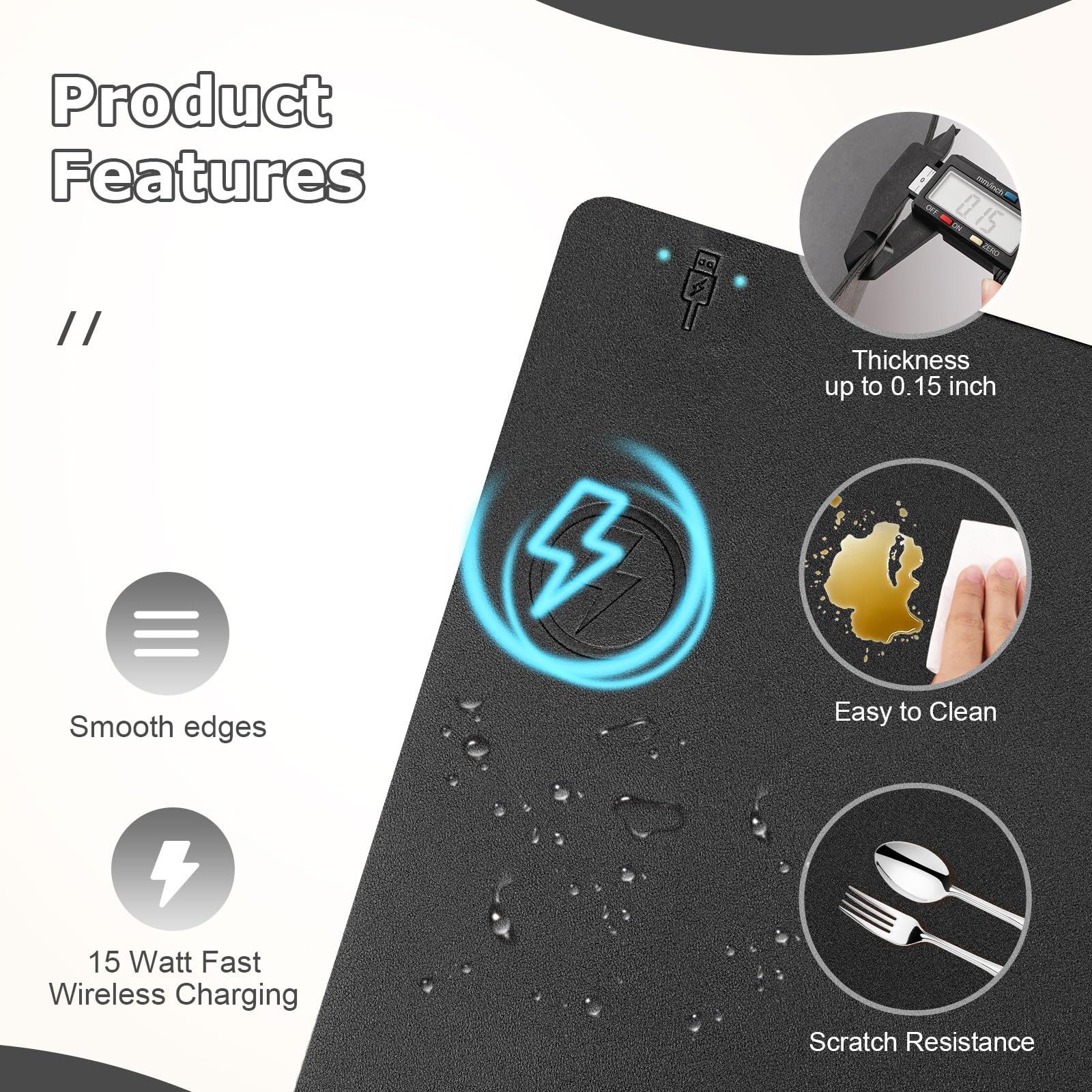 Firelison 2-in-1 Wireless Charging Mouse Pad - Leather Desk Mat with Non-Slip Rubber Base, 32x16 Inch Large Office Desk Pad for Computer, Work, Home & Decor | Waterproof & Stylish Workspace Accessory | Perfect for Gaming, Office Setup & Home Office Organization