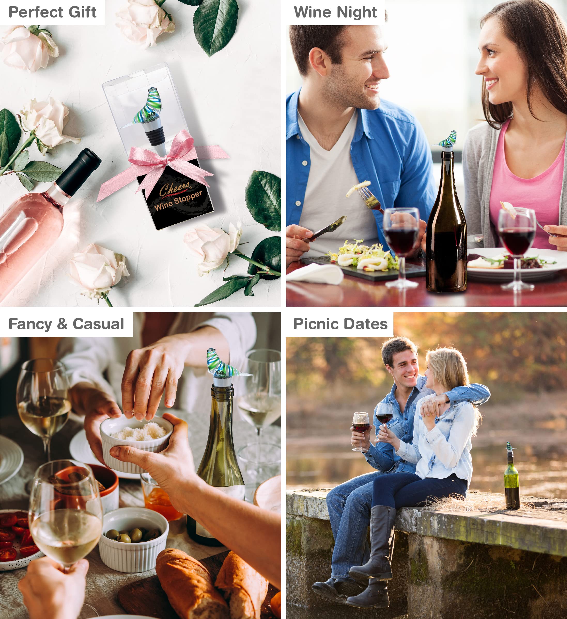 Cheers Seal Glass Wine Stopper - Elegant Vacuum Seal Reusable Ocean Animal Bottle Stopper for Wine, Airtight Leak-Proof Cork Plug - Perfect for Home Bar Decor, Unique Gift Idea & Party Accessories