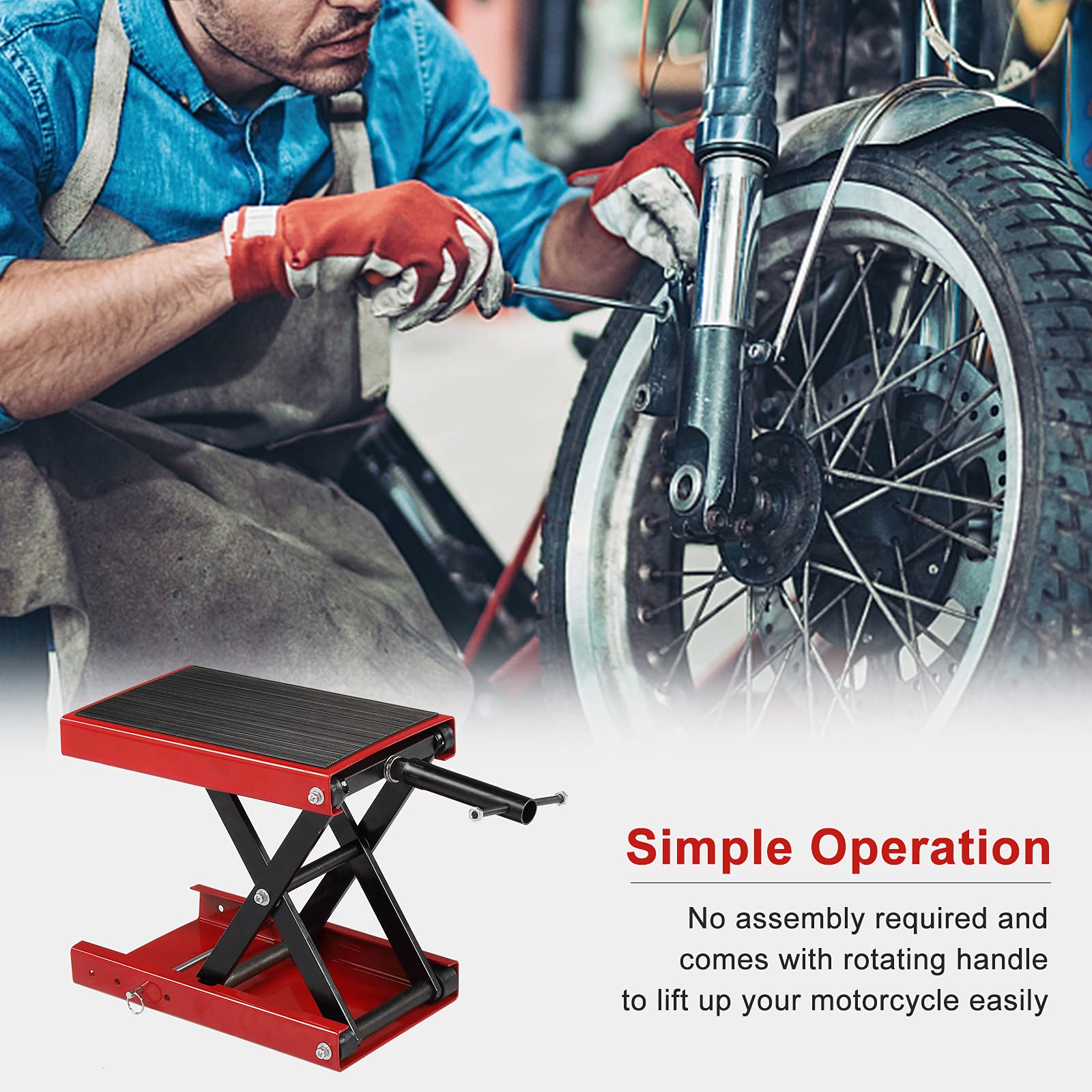 TUFFIOM 1100LBS Motorcycle Lift Jack - Adjustable Scissor Stand for Dirt Bike & ATV - Garage Workshop Use