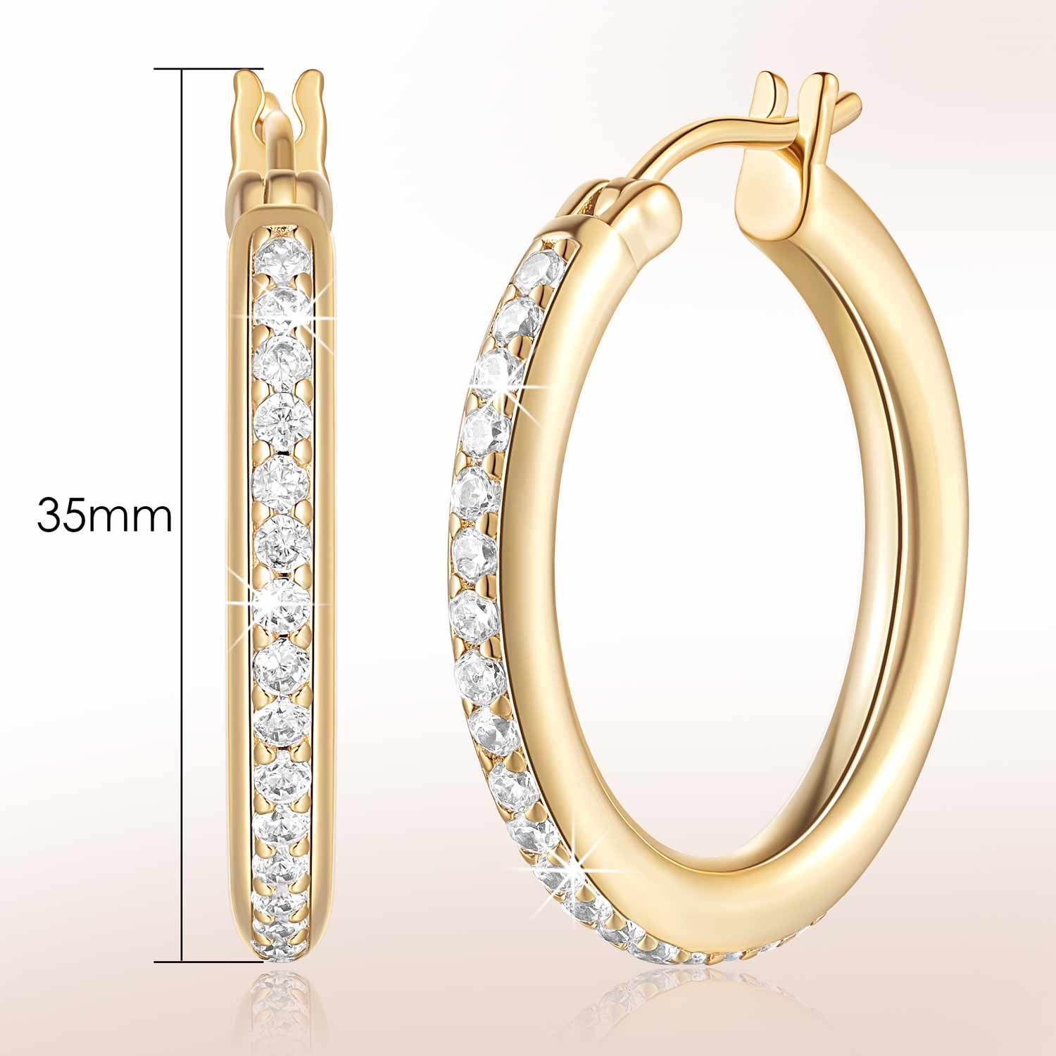 14K Gold Hoop Earrings for Women - U-Shaped & Circle Cubic Zirconia Earrings (25mm & 35mm) | Elegant Everyday Jewelry for Work, Parties & Special Occasions