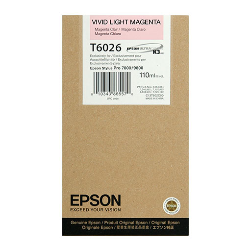 Epson Vivid Light Magenta Ultrachrome K3 Ink Cartridge - 110ml (T602600) | High-Quality Printer Ink for Professional Photo Printing & Graphic Design