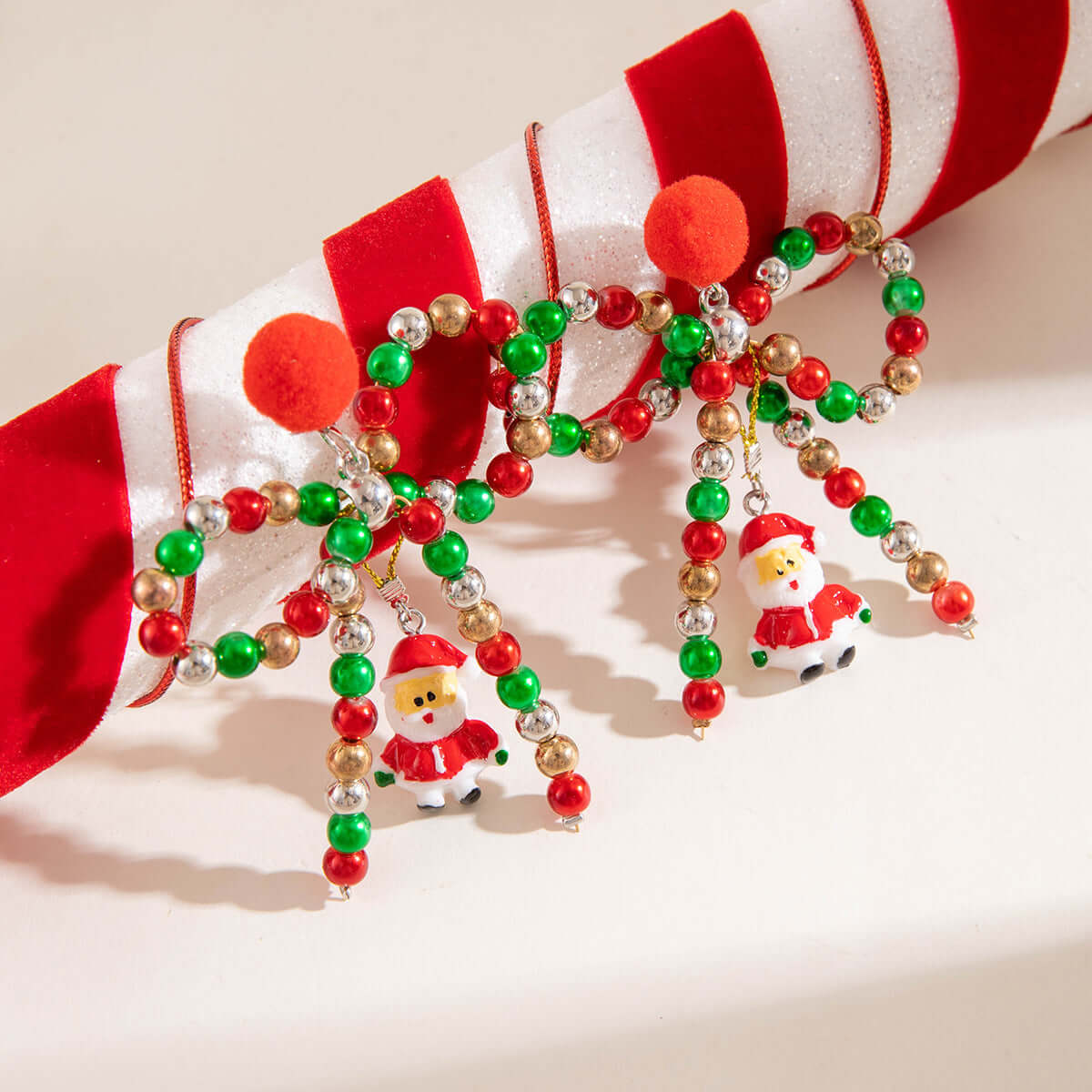 Festive Christmas Santa Claus Drop Earrings with Knit Ball & Huge Bow – Perfect for Holiday Parties, Gift Exchanges & Seasonal Celebrations (Style E7729)