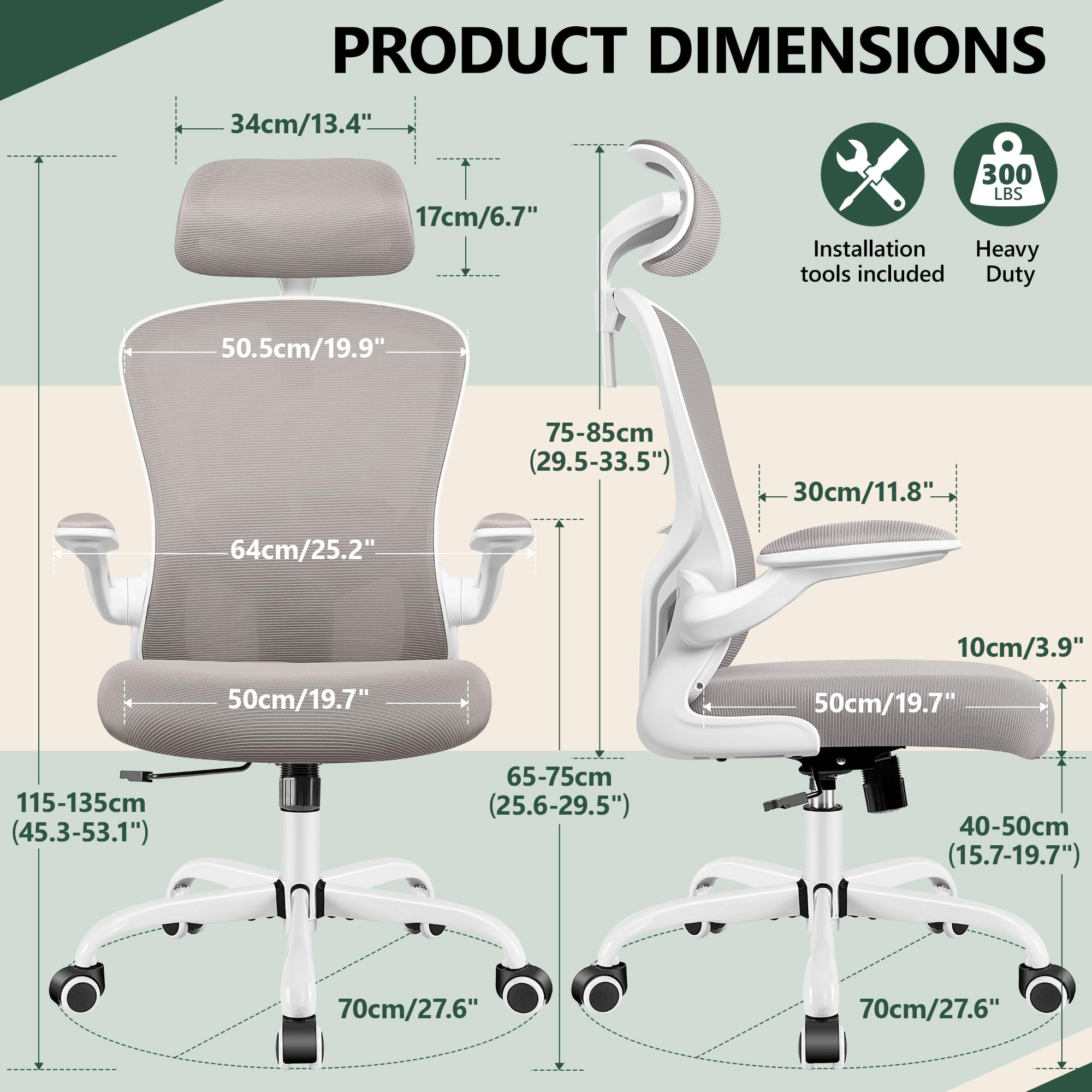 FelixKing Ergonomic Office Chair with Adjustable Lumbar Support & Headrest - High Back Swivel Task Chair for Home Office, Gaming & Workspace - Adjustable Height & Armrests (Gray) - Perfect for Long Work Hours, Online Meetings & Comfortable Gaming Sessions