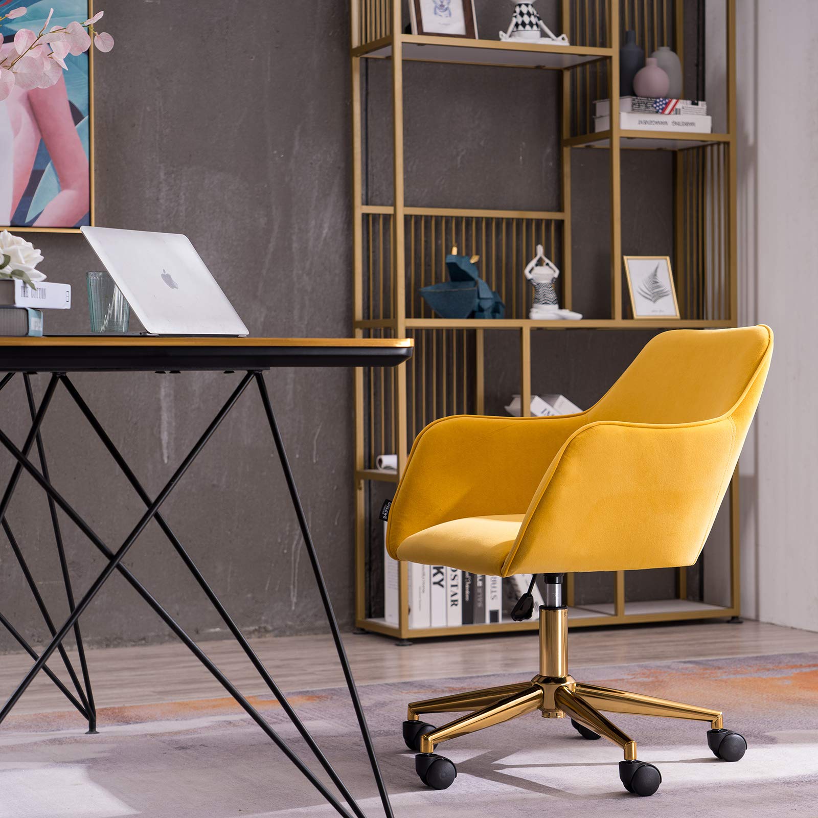 Ergonomic Home Office Chair with Lumbar Support & Armrest - 360° Swivel Rolling Fabric Computer Desk Chair for Work & Gaming (Yellow) - Perfect for Remote Work, Online Classes & Long Study Sessions