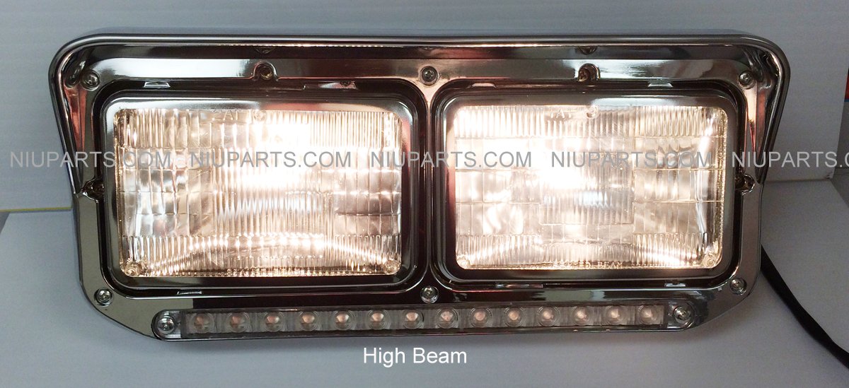 Clear/Amber LED Headlight with Chrome Trim - Compatible with Kenworth, Peterbilt, Freightliner & Western Star Trucks | Durable Replacement for Day/Night Driving & Enhanced Road Visibility