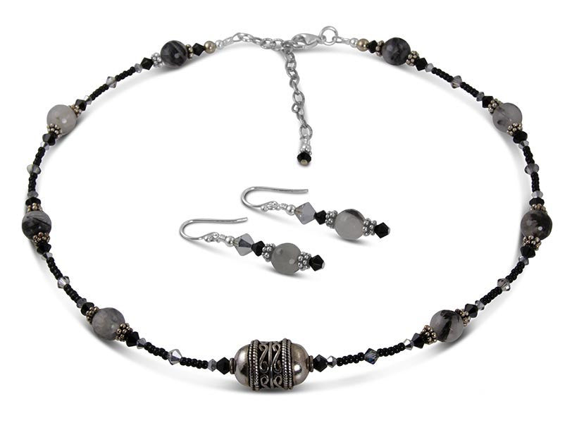 Jet Black Quartz Bead Necklace Set for Women - Elegant Healing Crystal Jewelry for Meditation, Yoga & Spiritual Energy - Perfect Gift for Birthday, Anniversary & Special Occasions