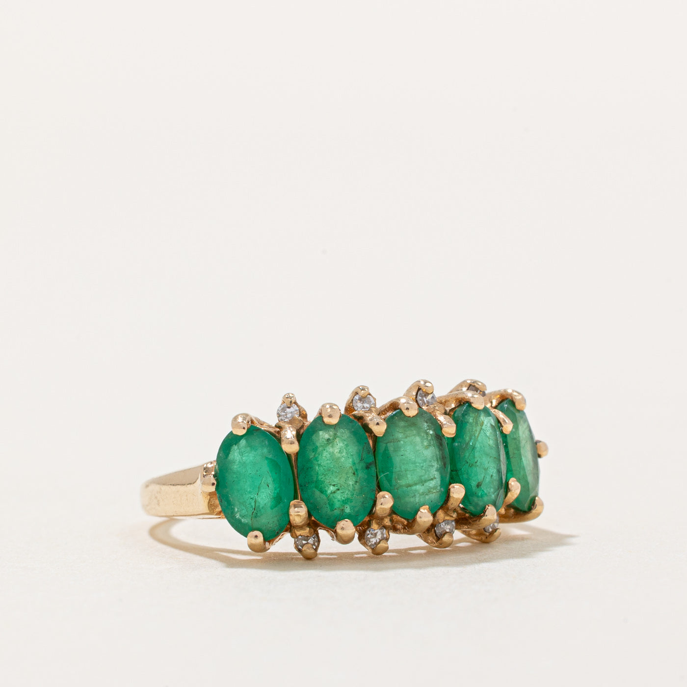 1.50ctw Five Stone Emerald & Diamond Ring - 0.04ctw Diamond Accents - Size 6 - Elegant Wedding Band, Anniversary Gift, or Everyday Luxury Jewelry