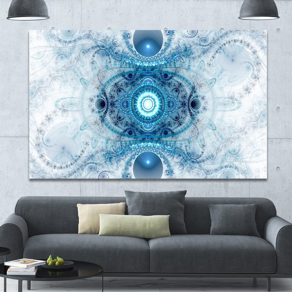 Abstract Wall Art Canvas - Light Blue Fractal Pattern Design by DESIGN ART | 20x12 Inches | Modern Home Decor for Living Room, Bedroom & Office