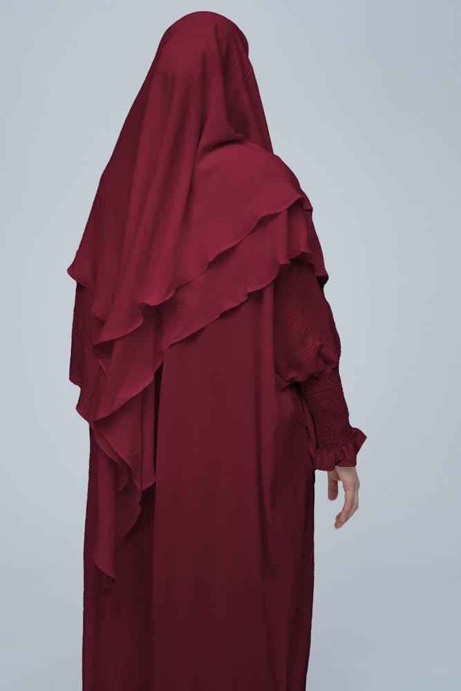 Elegant Maroon Prayer Gown for Umrah & Salah | Premium Islamic Abaya for Women | Perfect for Hajj, Mosque & Home Worship