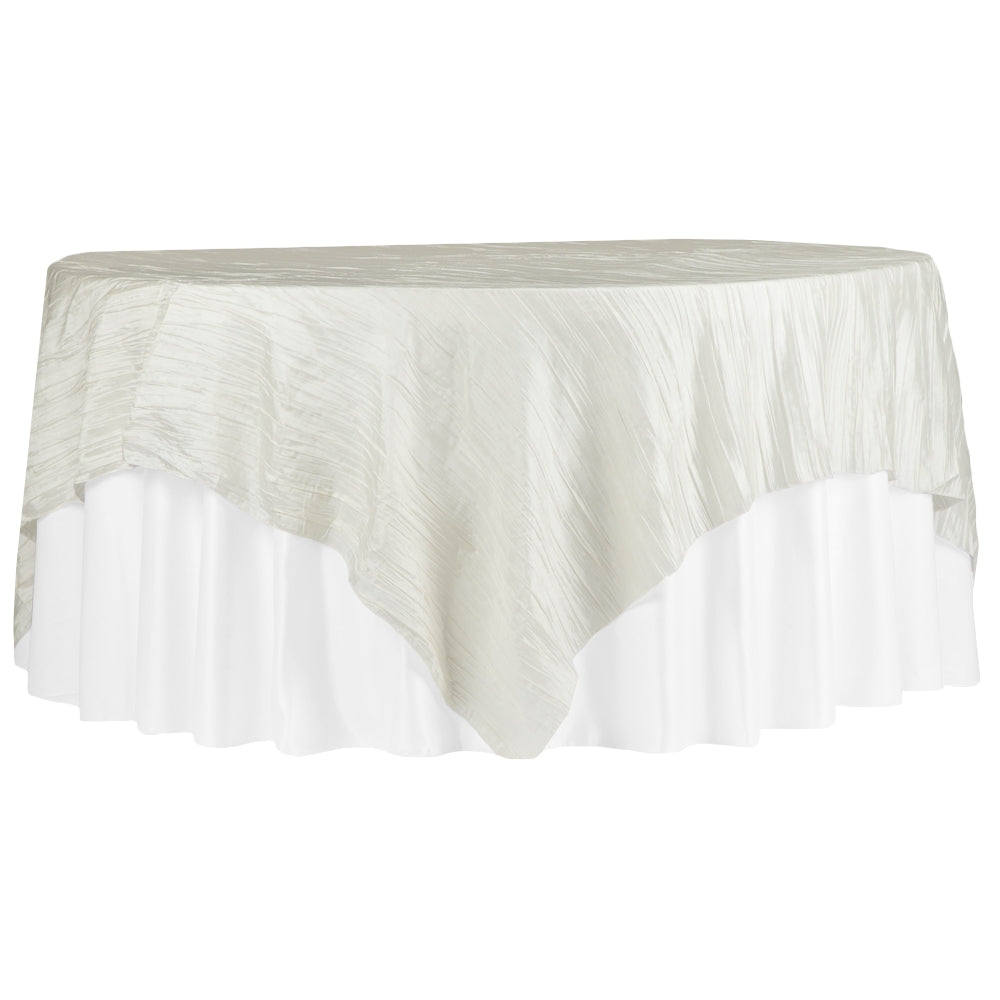 85x85 Ivory Accordion Crinkle Taffeta Table Overlay Topper - Perfect for Wedding Decor, Party Table Cover & Elegant Dining Room Centerpiece