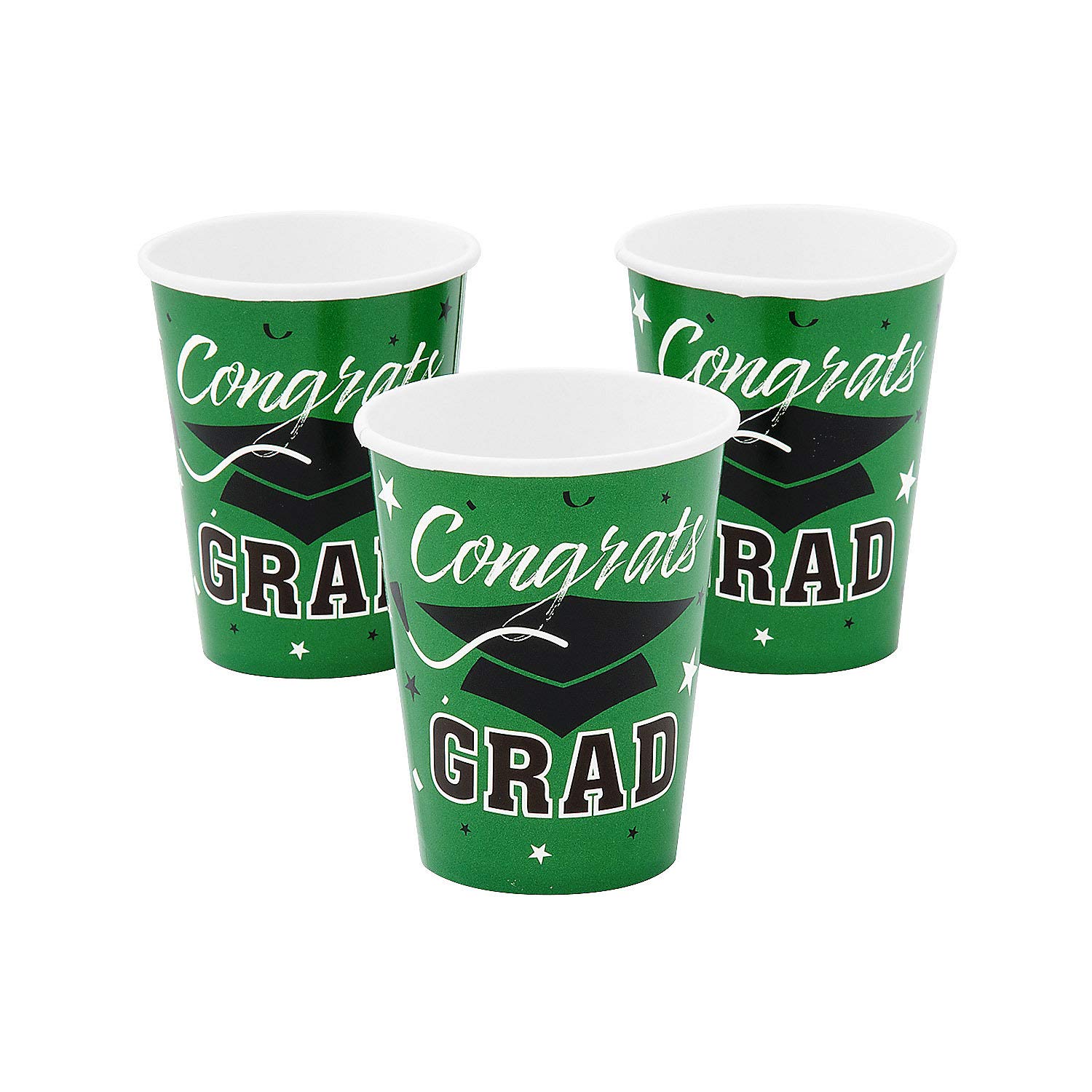 25-Pack Green 9oz Graduation Party Cups - Bulk Disposable Plastic Drinkware for Graduation Celebrations, Parties & Events
