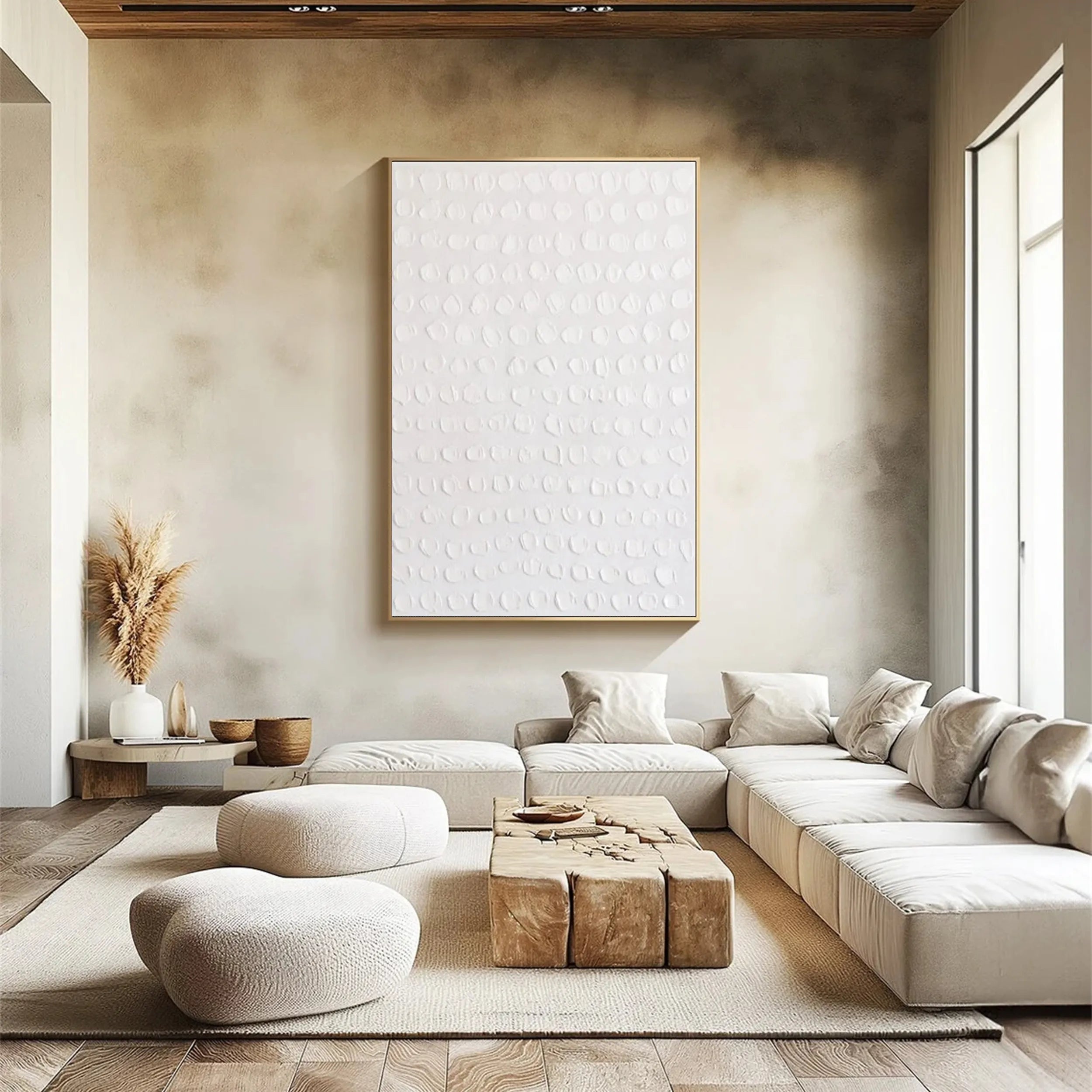 White Minimalist Textured Painting Canvas - Modern Abstract Wall Art for Living Room & Bedroom Decor | Premium Quality #MM199