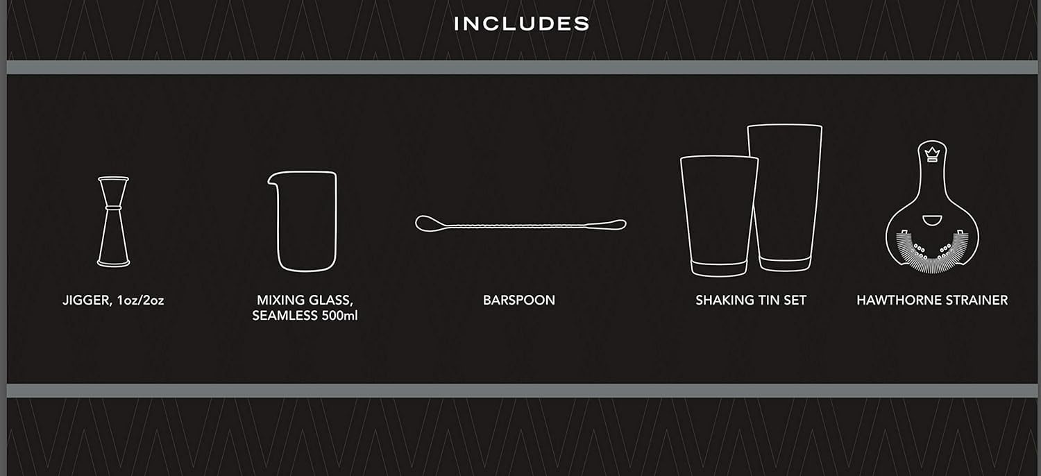 Premium Stainless Steel Cocktail Set - 6-Piece Bar Tools Kit with Jigger, Hawthorne Strainer, Shaking Tins, Mixing Glass & Bar Spoon | Professional Bartender Essentials for Home Bars, Parties & Mixology | Cocktail Kingdom®