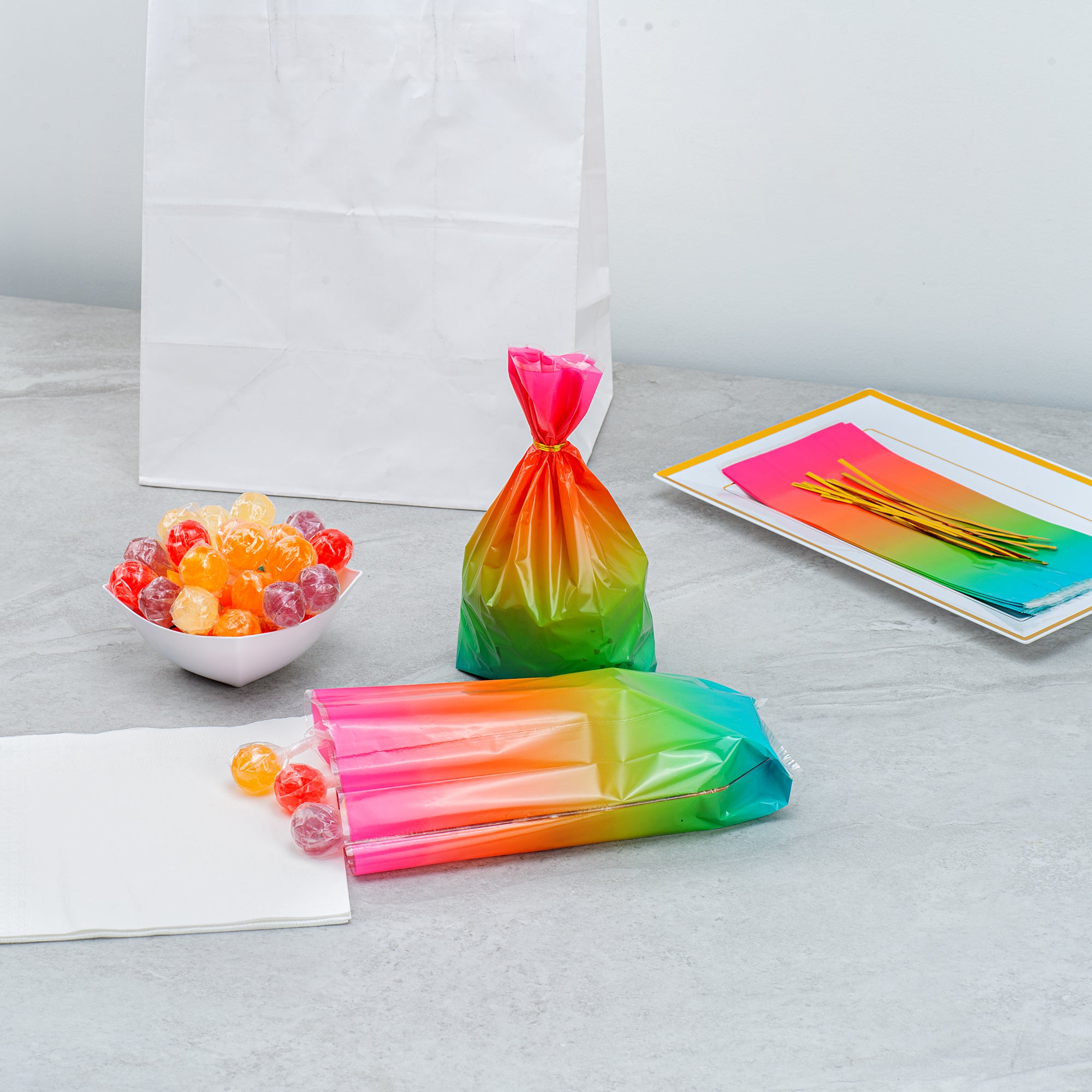 Rainbow Ombre Plastic Candy Bags - 4 x 2 x 9.5 Inches Gusseted Stand-Up Pouches (4000 Count Bulk Box) - Perfect for Candy Packaging, Party Favors & Retail Display