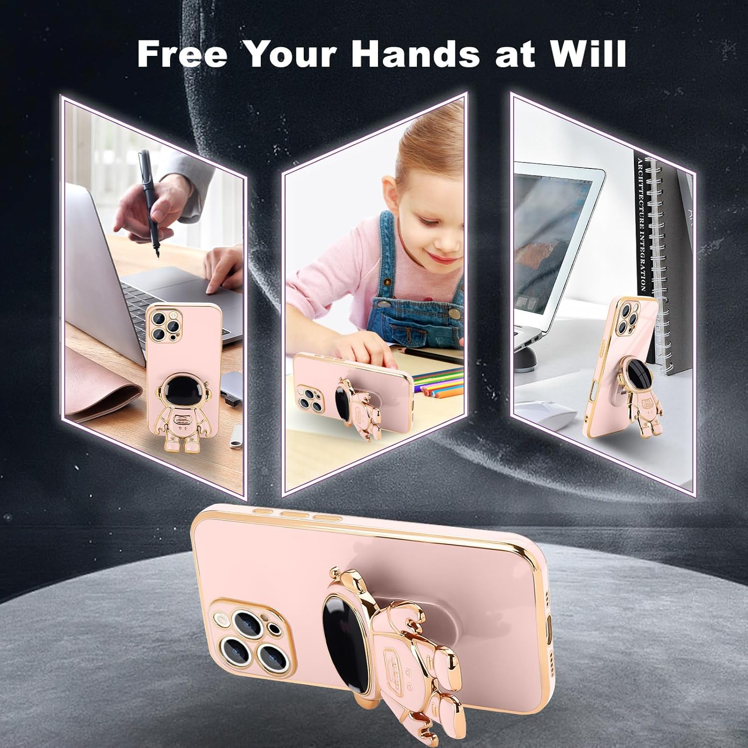 **3D Astronaut iPhone 16 Case - Cute Bling Soft Silicone Phone Cover in Hot Pink | Perfect for Everyday Protection & Stylish Outfits**