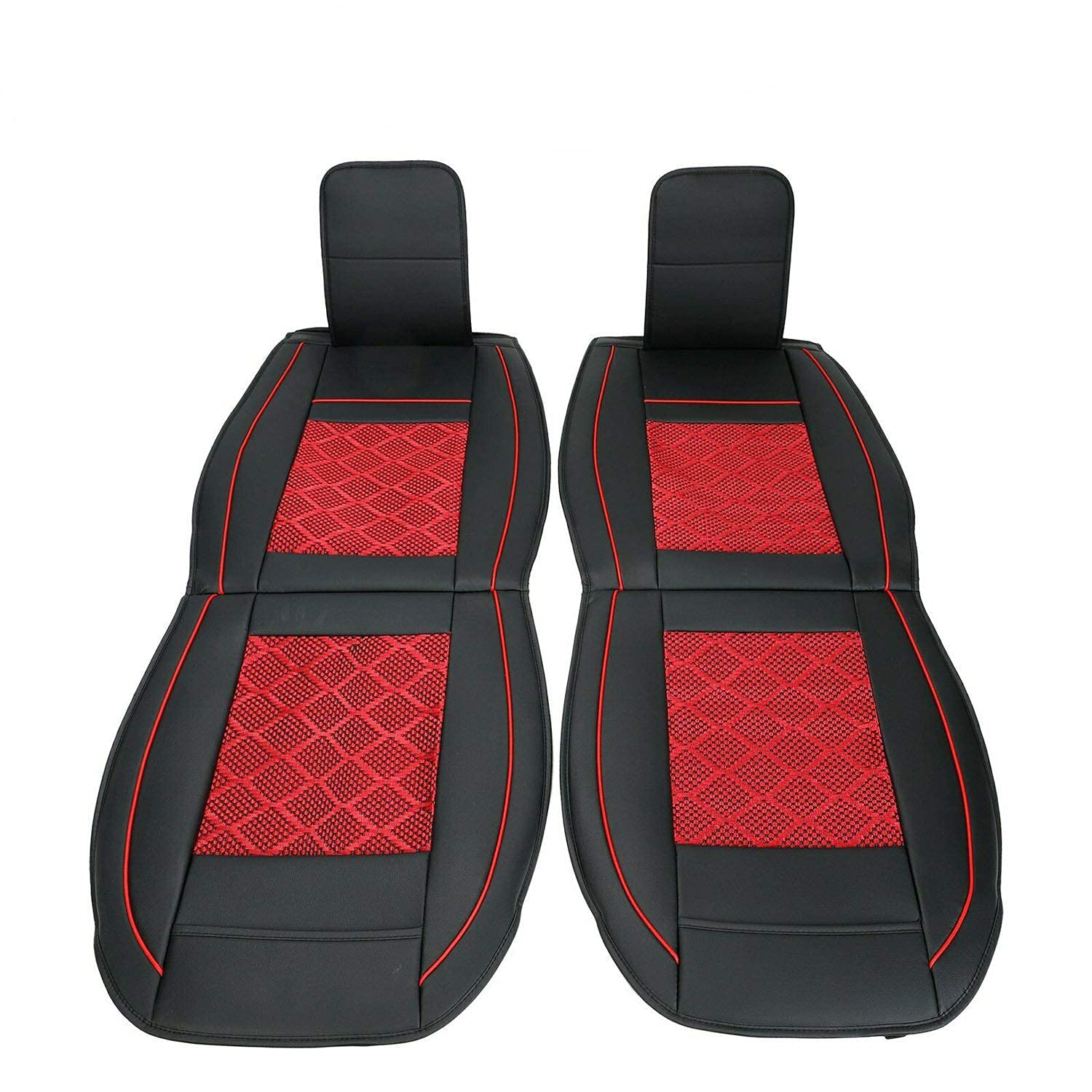TYFYB 5-Seat Car Seat Cover Set - Cooling Mesh & PU Leather Front & Rear Seat Protectors with Pillows (Black/Red) - All Season Universal Fit for Cars, SUVs, Trucks - Perfect for Road Trips, Daily Commute & Pet Protection