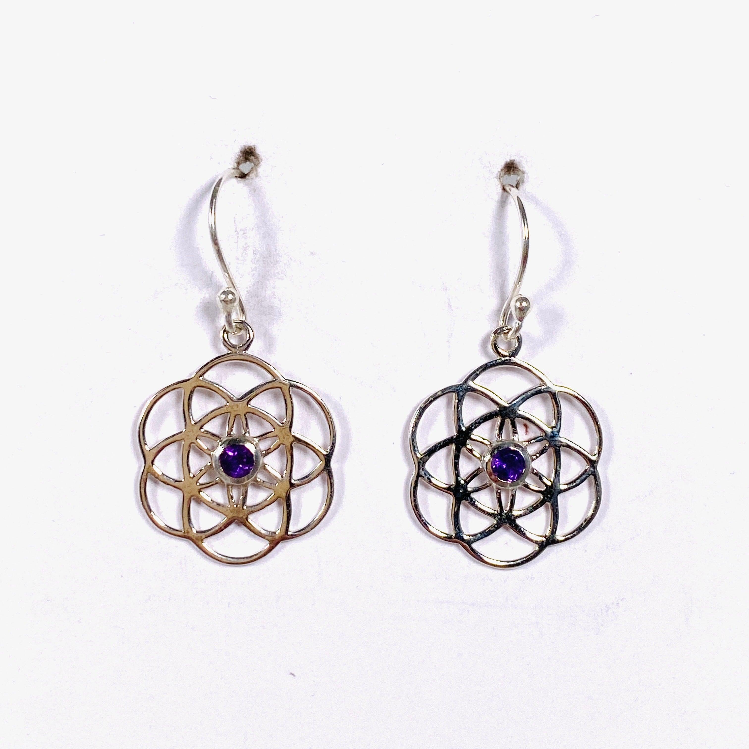 Seed of Life Earrings with Amethyst Gemstone - Spiritual Healing Jewelry for Women - Perfect for Meditation, Yoga & Energy Balancing