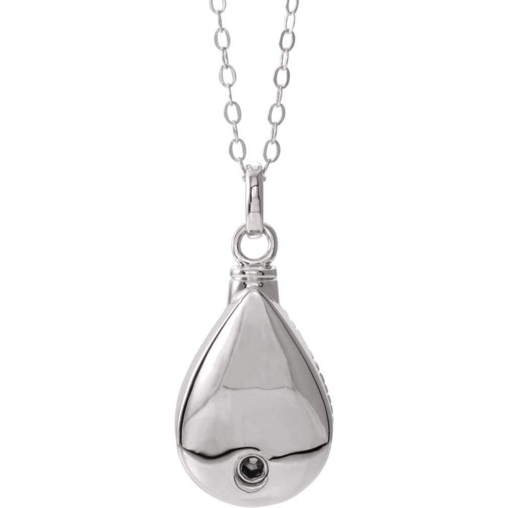Antiqued Sterling Silver April Birthstone CZ Teardrop Cremation Urn Necklace - 18 Inch Memorial Jewelry for Ashes Keepsake - Perfect for Remembrance, Funeral & Memorial Services