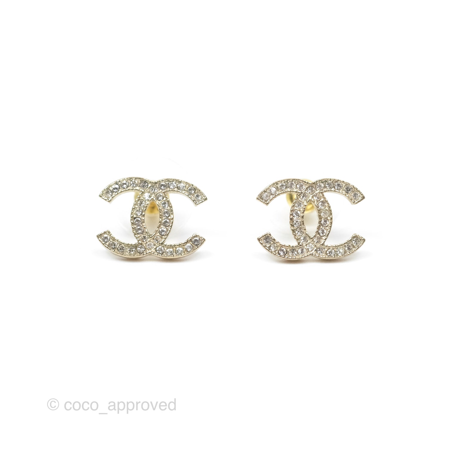 Chanel CC Crystal Stud Earrings in Gold Tone - 15P Elegant Fashion Jewelry for Women | Perfect for Parties, Weddings & Special Occasions