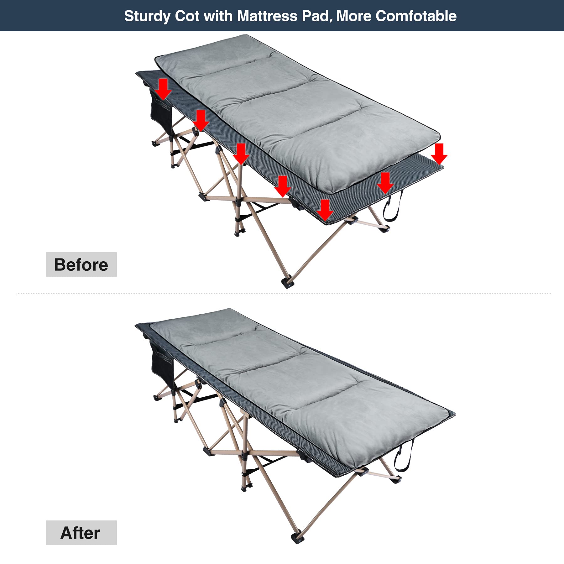 REDCAMP Folding Camping Cots for Adults with Mattress Pad - Soft & Comfortable Oversized Cot for Outdoor, Indoor & Office Sleeping - Perfect for Camping, Travel, Guest Beds & Emergency Use (Grey)