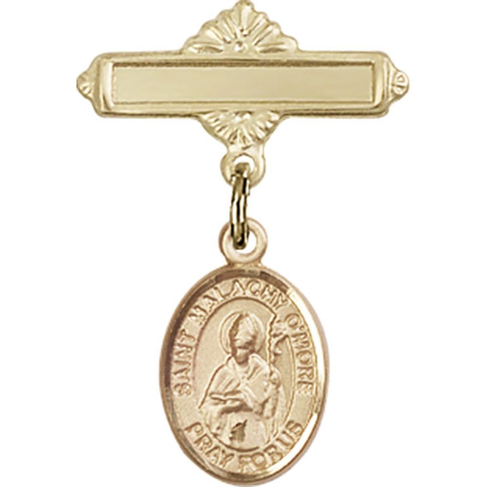 St. Malachy O'More Gold Filled Baby Badge Charm - 1 X 5/8 Inch Polished Pin for Christening, Baptism & First Communion Gifts