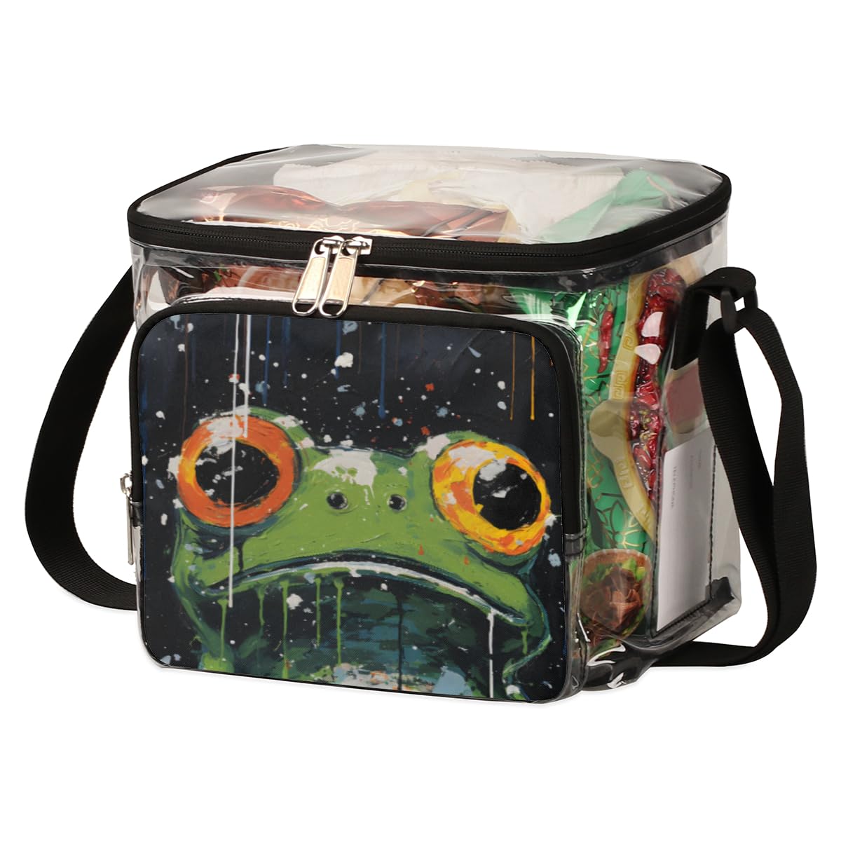 Big-Eyed Frog Clear Tote Bag with Handles - Green Transparent Crossbody Shoulder Bag for Lunch, Outdoor, Travel, Picnic, Concerts & Sports Events | Stadium Approved Multi-Purpose Bag for Women & Teens | Perfect for Beach, School, Shopping & Festivals