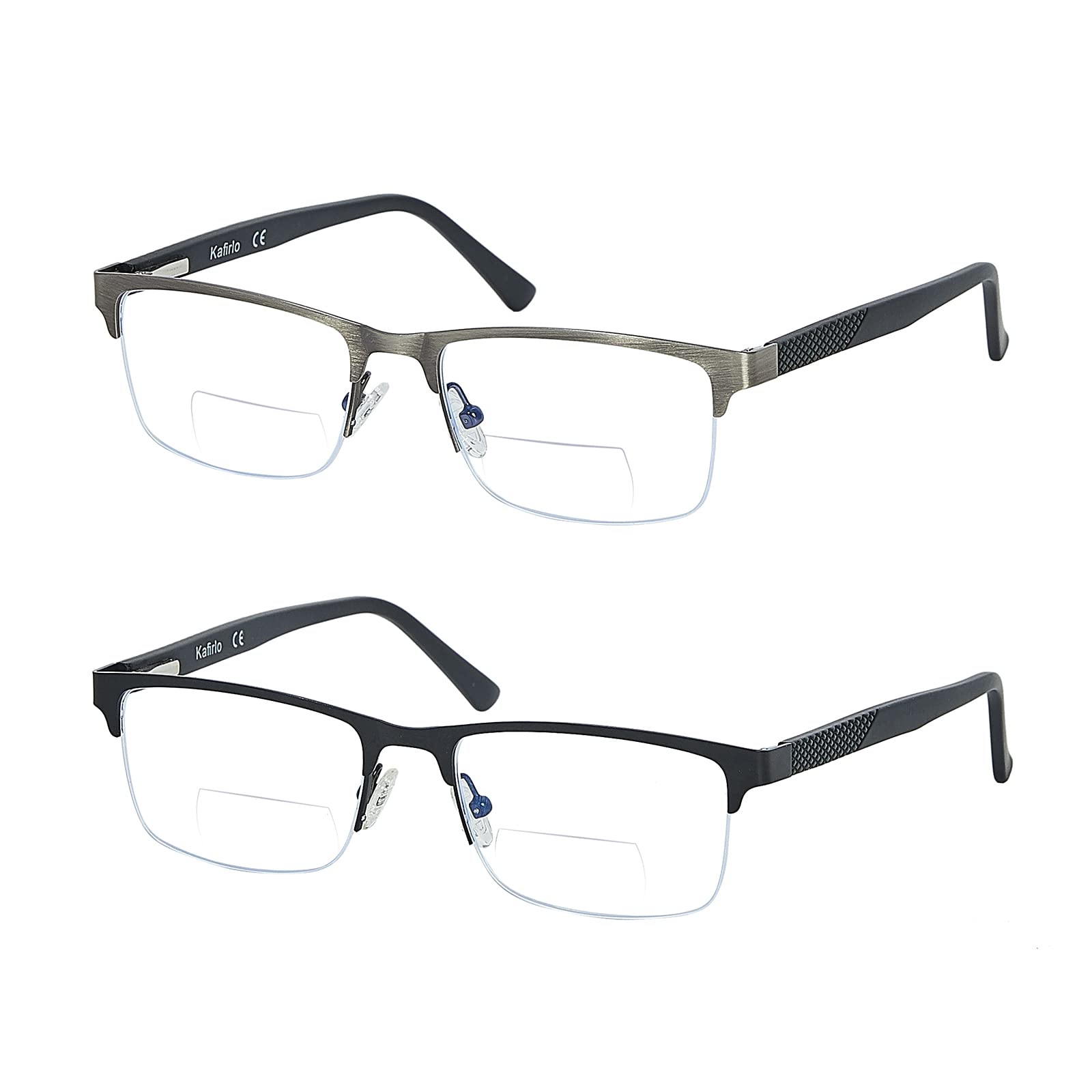 Bifocal No Line Progressive Multifocal Reading Glasses for Men - Blue Light Blocking Computer Glasses with Metal Frame - Perfect for Office Work, Reading & Screen Time