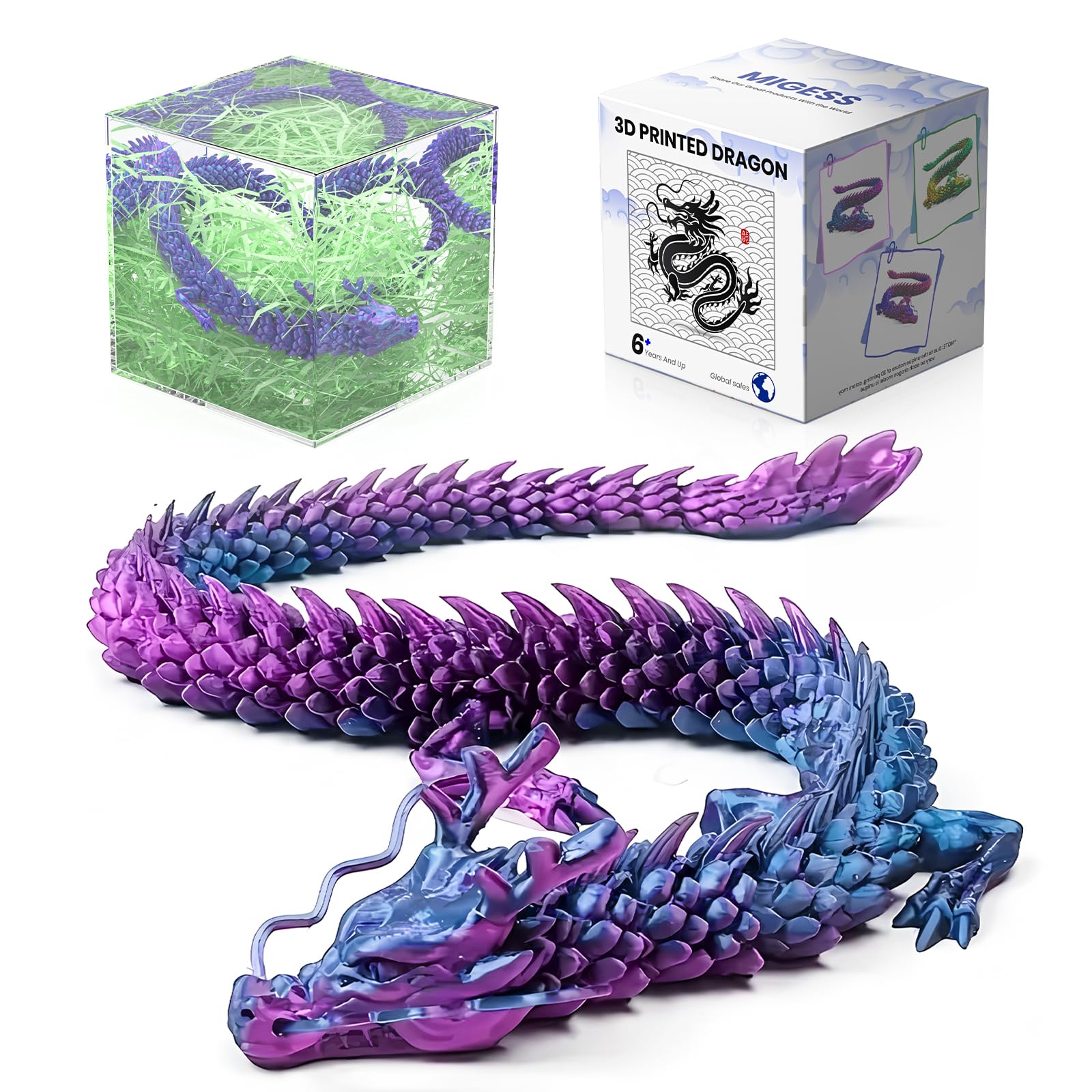 18 Inch 3D Printed Flying Dragon Statue - Chinese Dragon Fidget Toy for Autism & ADHD Relief, Executive Desk Decor, Unique Home Office Gift for Stress Relief & Focus - Perfect for Meditation, Play & Decoration