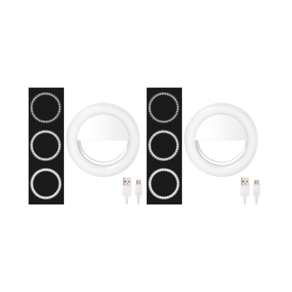2-Pack Selfie Ring Light with Stand - Portable Phone Ring Light for Makeup, YouTube Videos & Live Streaming - Easy Install White Beauty Lighting for iPhone & Android