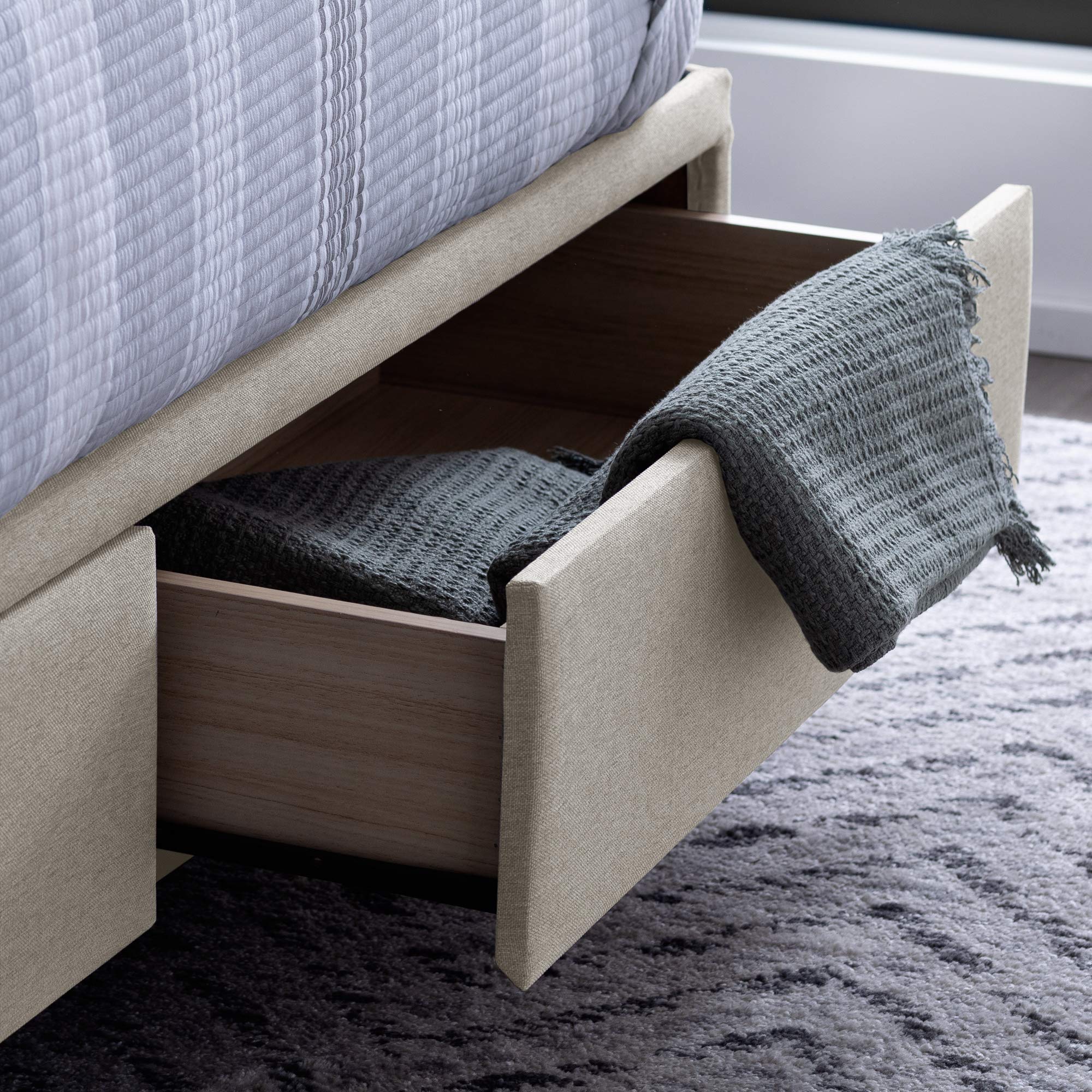 Edenbrook Johnson Upholstered King Bed with Built-in Storage Drawers & Modern Channel Tufted Headboard - Easy Assembly, Wheat Fabric - Perfect for Master Bedroom or Guest Room