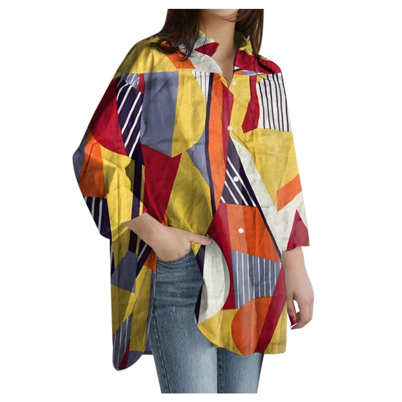Jumaocio Women's Color Block Striped Printed Plaid Long Sleeve Blouse - Casual Office Wear & Spring Fashion Tops