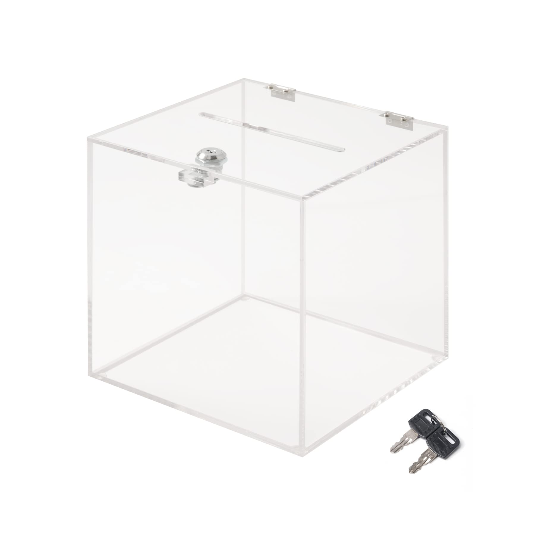 CiaoHER Acrylic Donation Box 12x12x12 Inches - Clear Ballot Suggestion Box for Money Storage, Voting, Charity Events, Contests & Feedback Collection - Perfect for Schools, Churches, Fundraisers & Community Centers